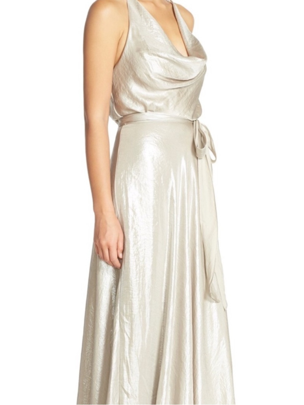 Nouvelle Amsale Champagne Halter Tie Gown